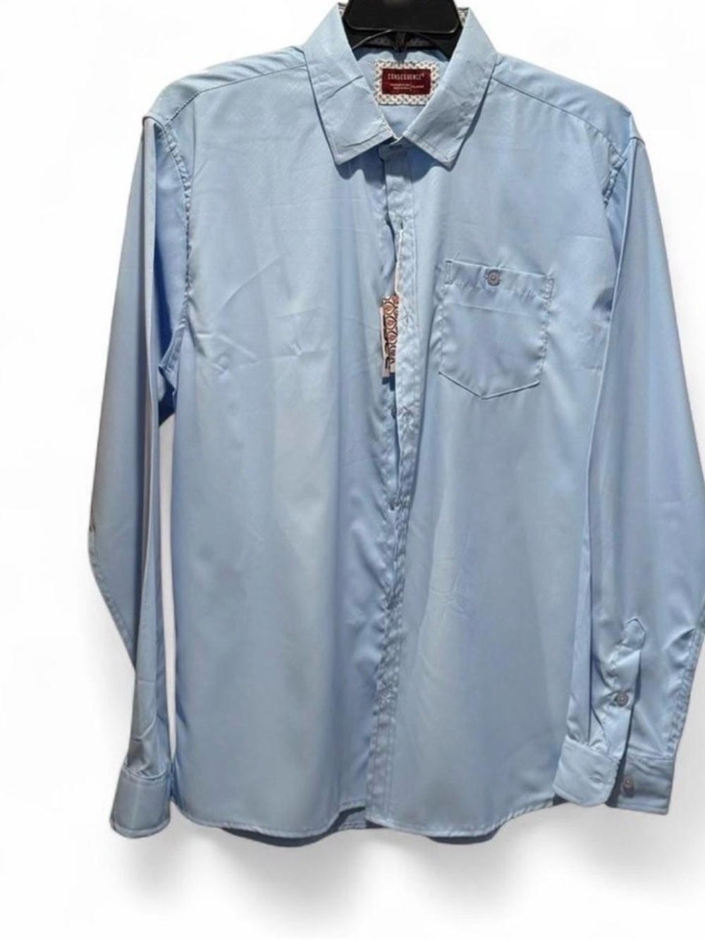 Men's Light Blue Long-Sleeve Dress Shirt - Classic Collared Style